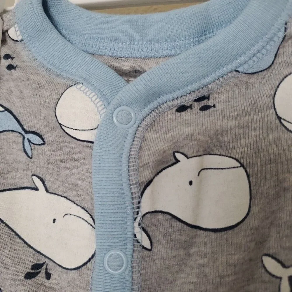 Carters Baby Boy Cute Whale 100% Cotton Long Sleeve Snap-Up Sleep & Play 6M Gray